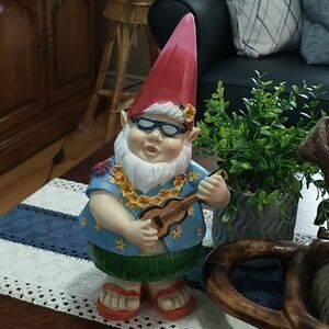 Garden Gnome Figurine in Red Hat & Blue Hawaiian Shirt